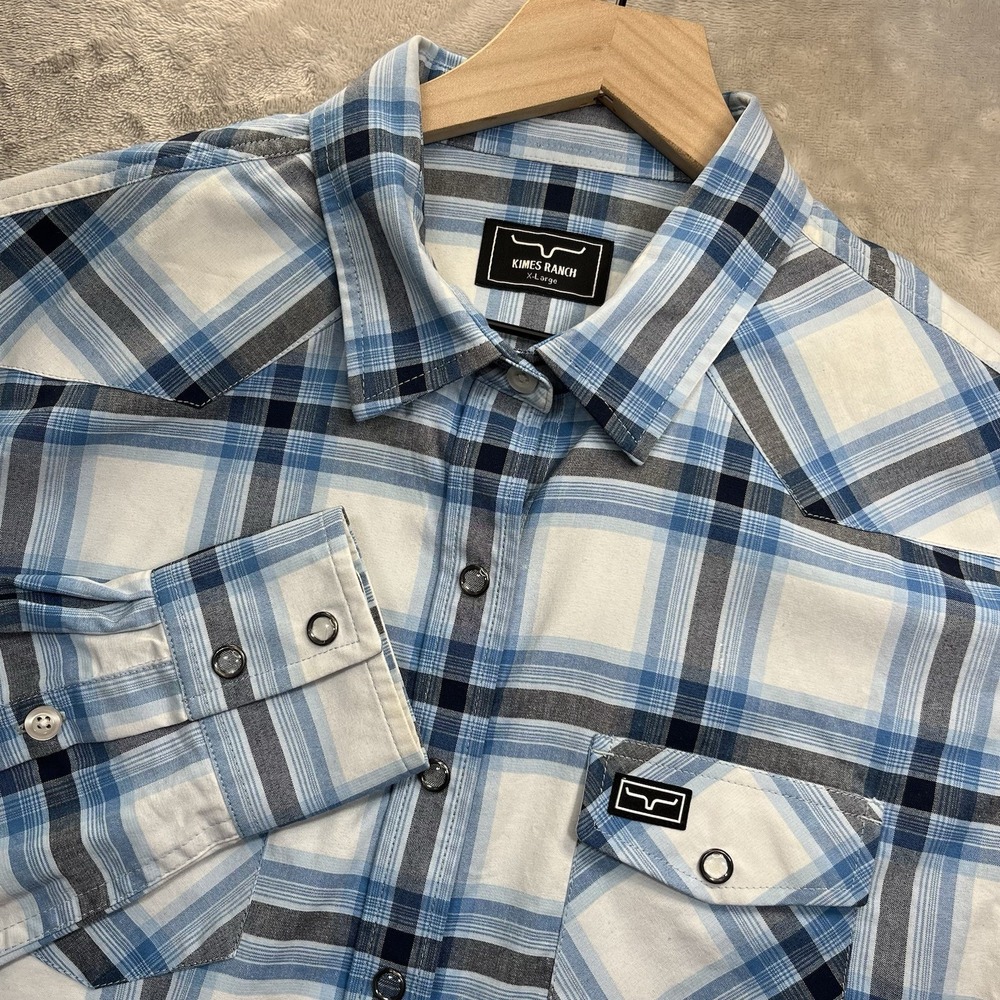 Kimes Ranch Matadora Plaid Shirt Womens XL Blue Western Snap Front Cotton